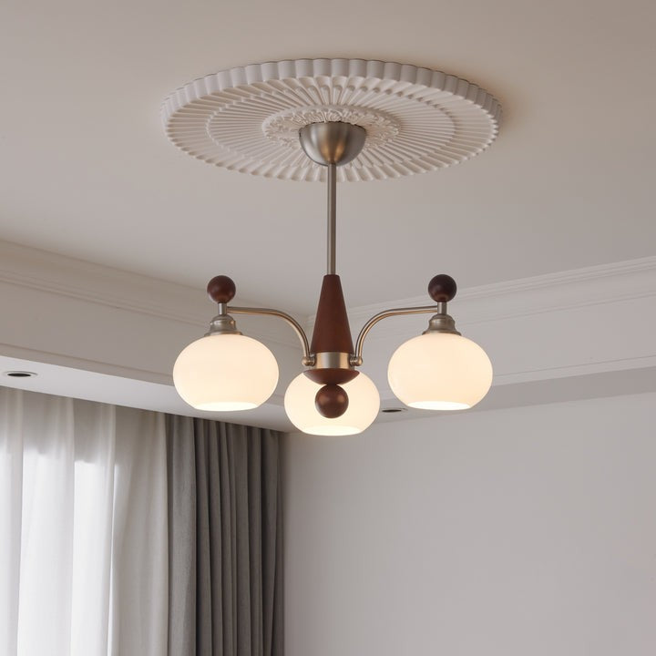 Celestial Walnut and Opal Globe Chandelier