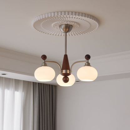 Celestial Walnut and Opal Globe Chandelier