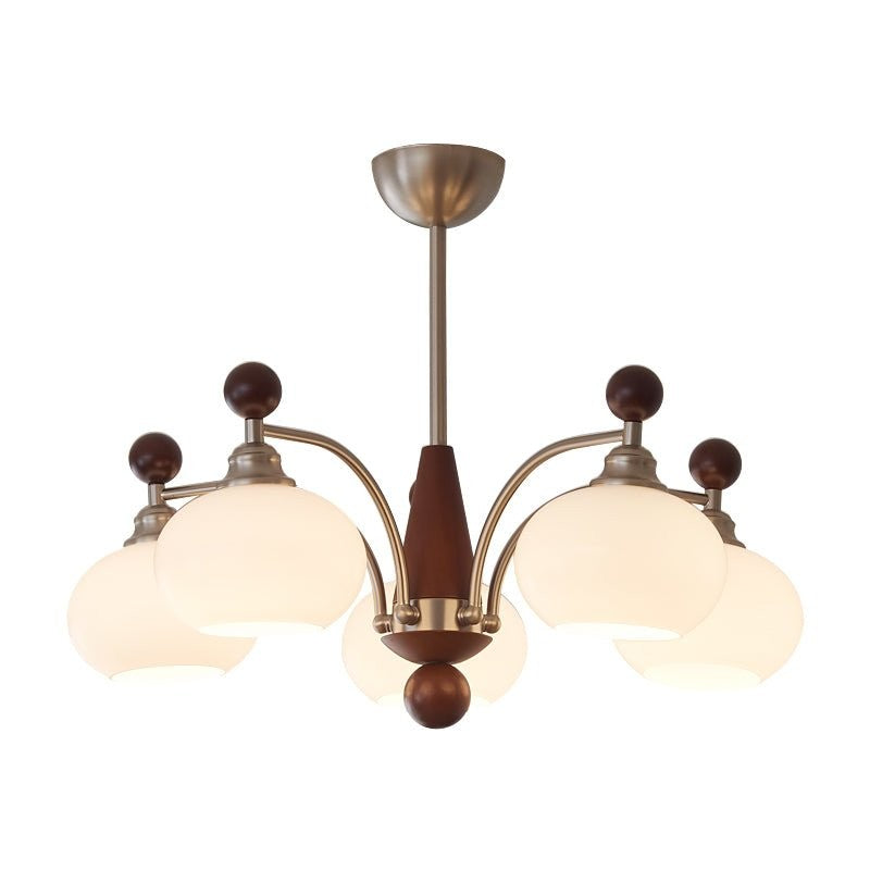 Celestial Walnut and Opal Globe Chandelier