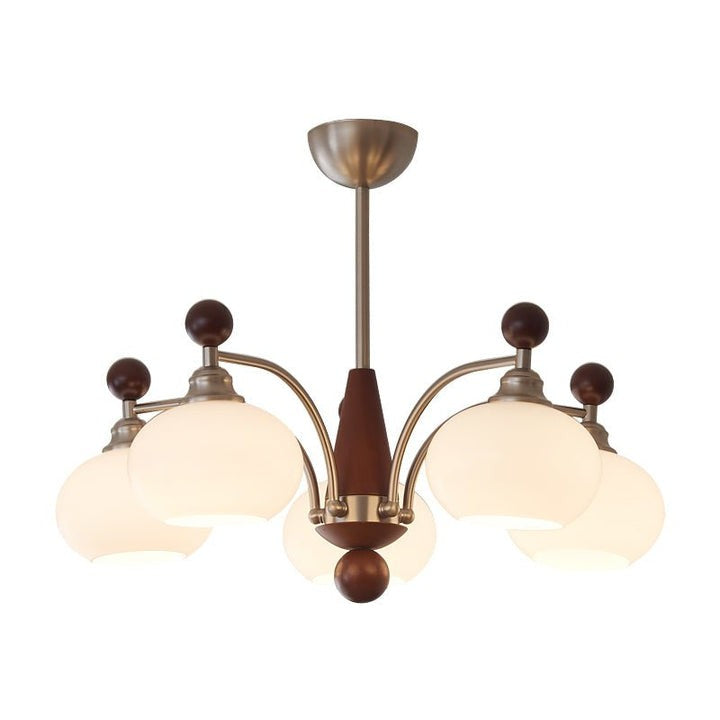 Celestial Walnut and Opal Globe Chandelier