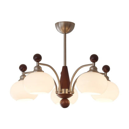 Celestial Walnut and Opal Globe Chandelier