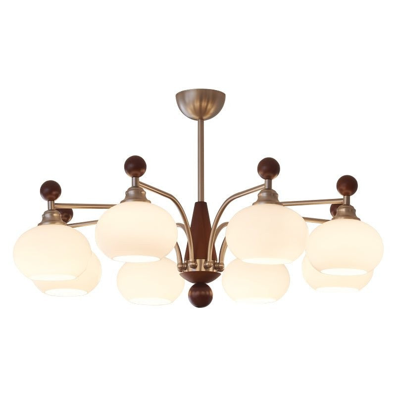 Celestial Walnut and Opal Globe Chandelier