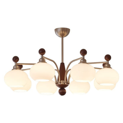 Celestial Walnut and Opal Globe Chandelier