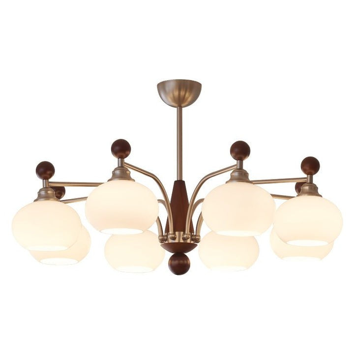 Celestial Walnut and Opal Globe Chandelier