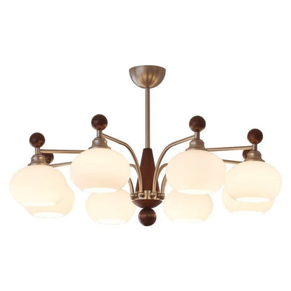Celestial Walnut and Opal Globe Chandelier