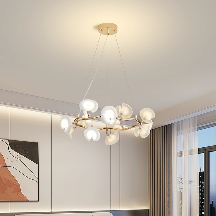 Ceramic Blossom Petal Chandelier – Floral-Inspired Ceiling Light