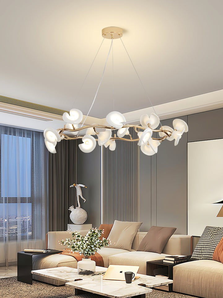 Ceramic Blossom Petal Chandelier – Floral-Inspired Ceiling Light