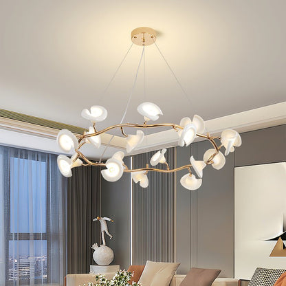 Ceramic Blossom Petal Chandelier – Floral-Inspired Ceiling Light