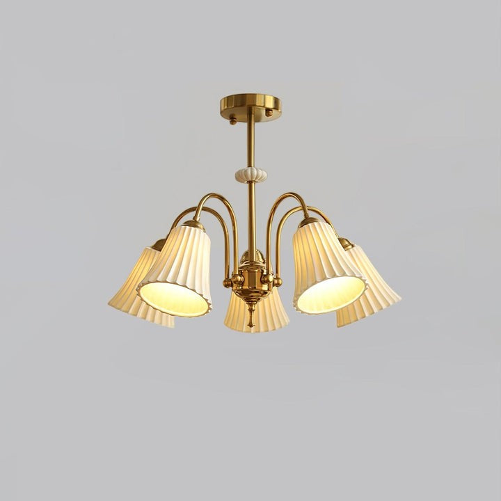 Ceramic Trumpet Chandelier in Gold Finish