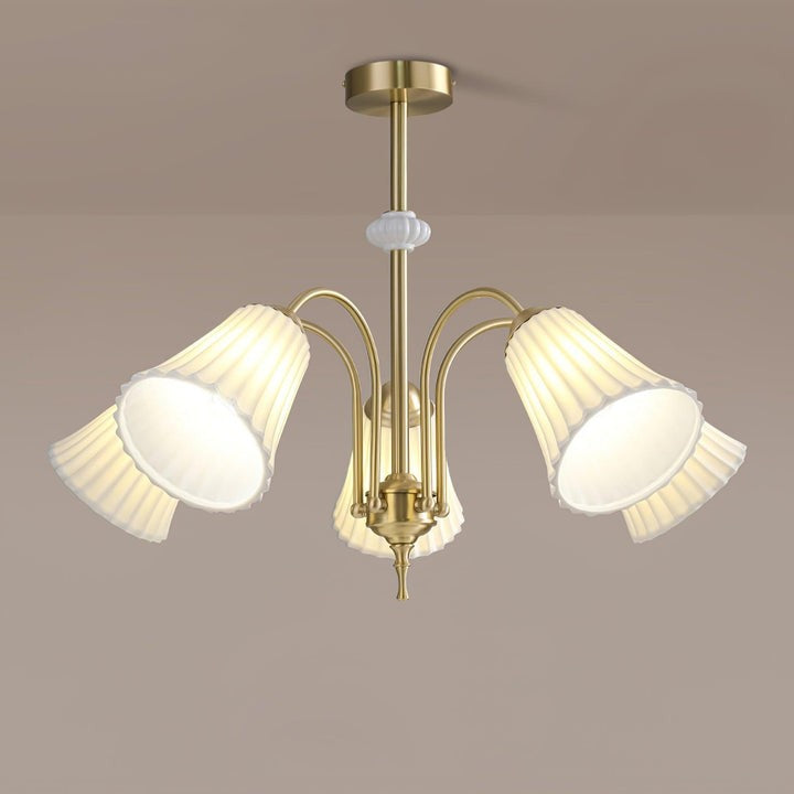 Ceramic Trumpet Chandelier in Gold Finish