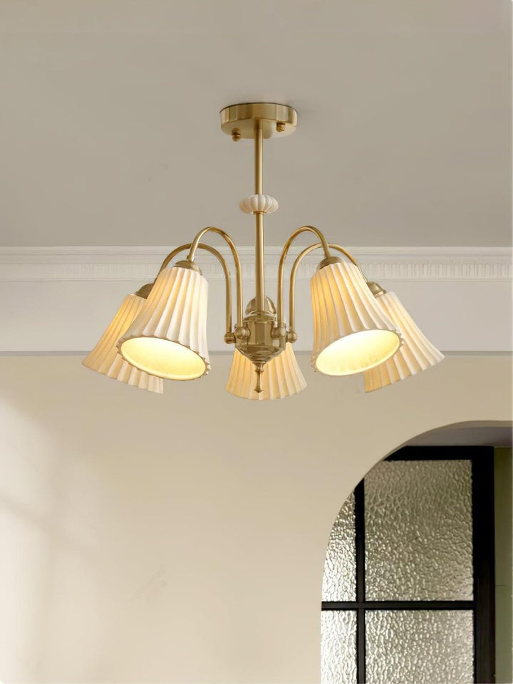 Ceramic Trumpet Chandelier in Gold Finish