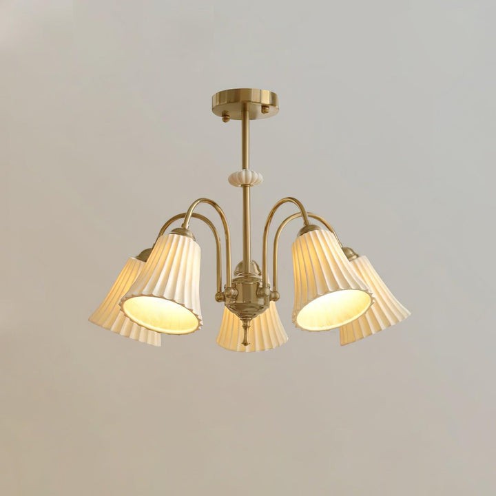 Ceramic Trumpet Chandelier in Gold Finish