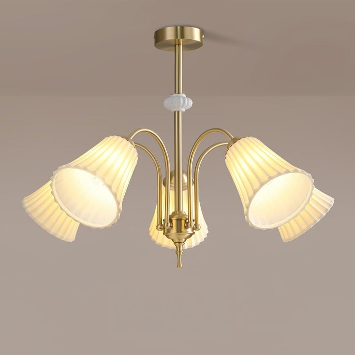 Ceramic Trumpet Chandelier in Gold Finish
