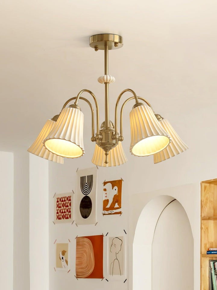 Ceramic Trumpet Chandelier in Gold Finish