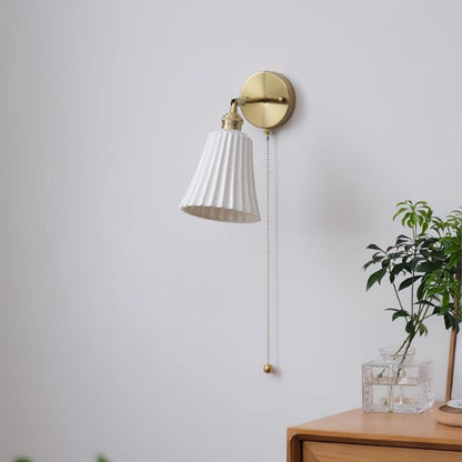 Ceramic Trumpet Wall Sconce with Brass Accents