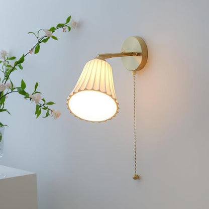 Ceramic Trumpet Wall Sconce with Brass Accents