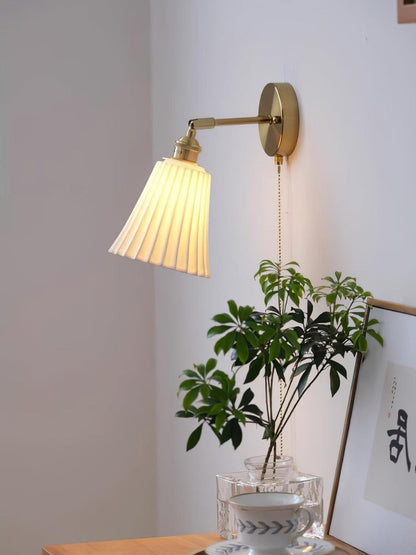 Ceramic Trumpet Wall Sconce with Brass Accents