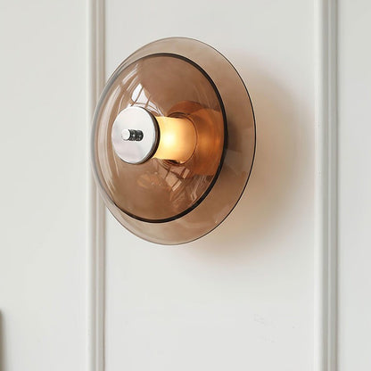 Chrome Saucer Wall Lamp with Amber Glass Shade