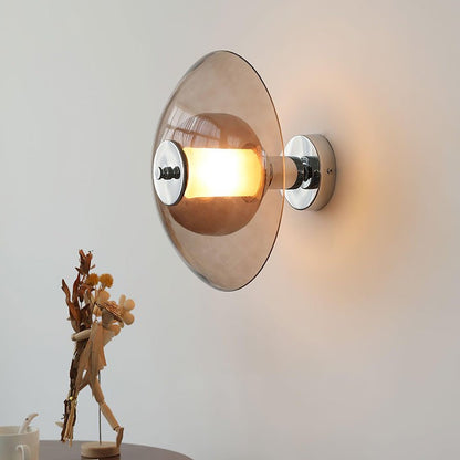 Chrome Saucer Wall Lamp with Amber Glass Shade