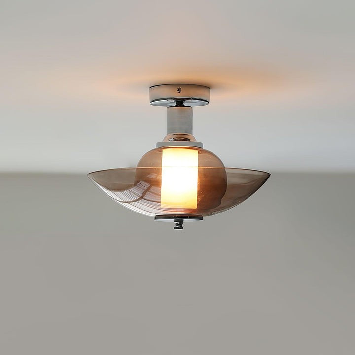 Chrome Saucer Wall Lamp with Amber Glass Shade