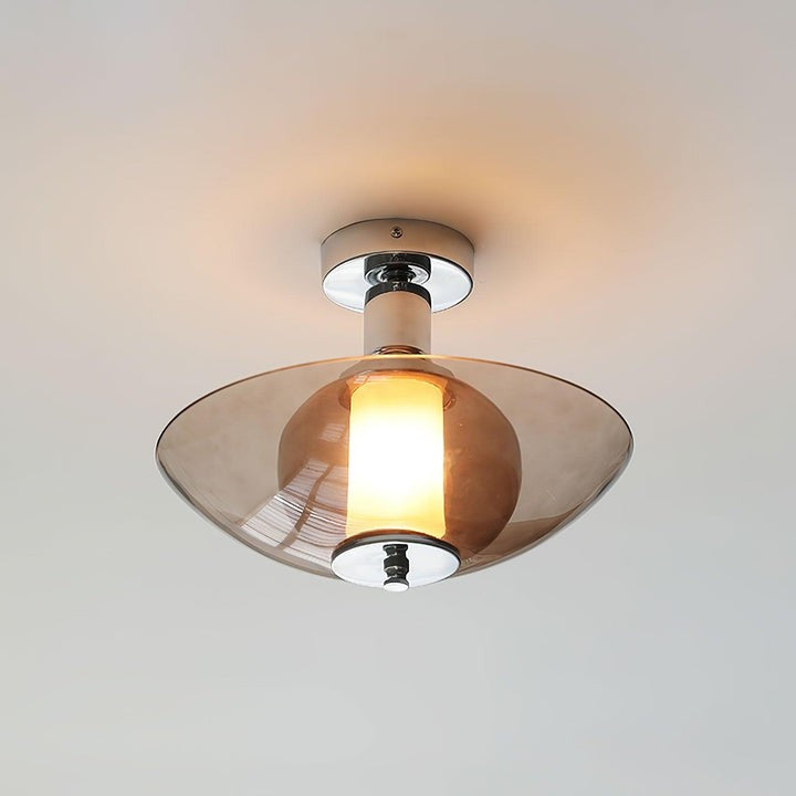 Chrome Saucer Wall Lamp with Amber Glass Shade