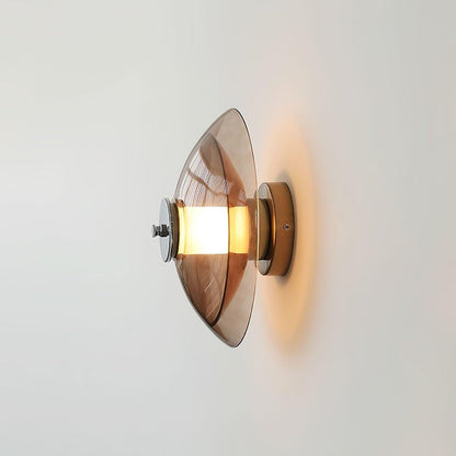 Chrome Saucer Wall Lamp with Amber Glass Shade