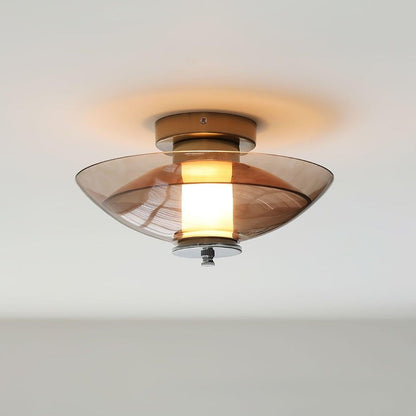 Chrome Saucer Wall Lamp with Amber Glass Shade