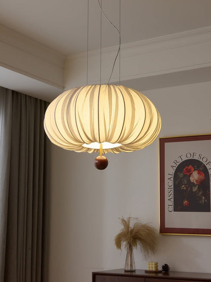 Cloud-Like Balloon Ceiling Pendant Light with Fabric & Wood Accents