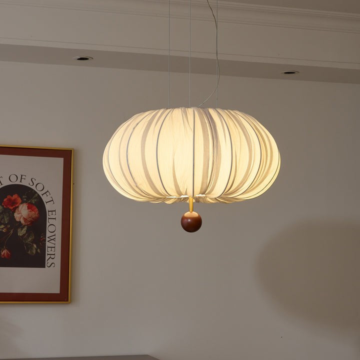 Cloud-Like Balloon Ceiling Pendant Light with Fabric & Wood Accents