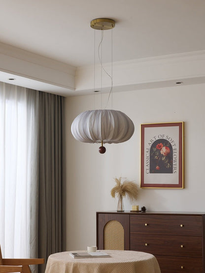 Cloud-Like Balloon Ceiling Pendant Light with Fabric & Wood Accents
