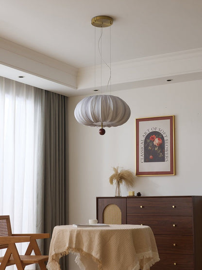 Cloud-Like Balloon Ceiling Pendant Light with Fabric & Wood Accents