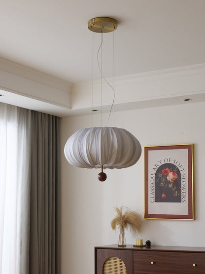 Cloud-Like Balloon Ceiling Pendant Light with Fabric & Wood Accents