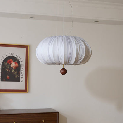 Cloud-Like Balloon Ceiling Pendant Light with Fabric & Wood Accents