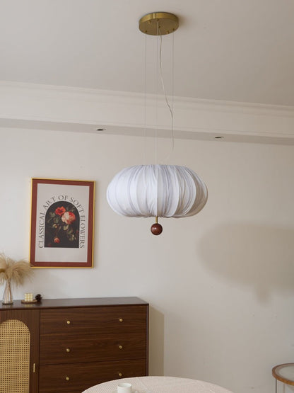 Cloud-Like Balloon Ceiling Pendant Light with Fabric & Wood Accents