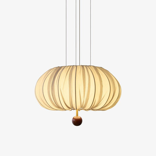 Cloud-Like Balloon Ceiling Pendant Light with Fabric & Wood Accents