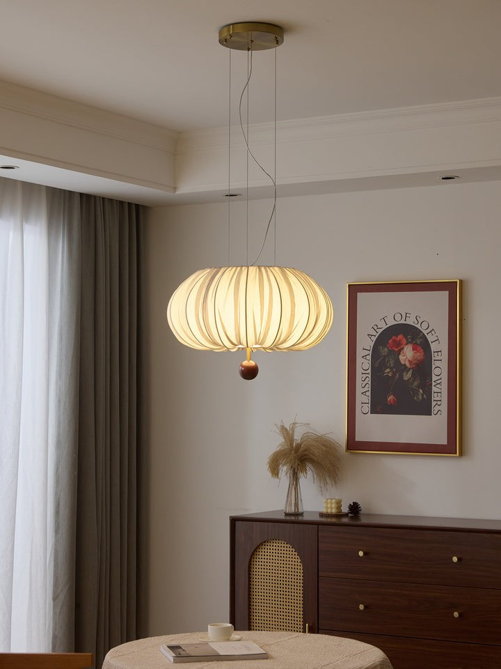 Cloud-Like Balloon Ceiling Pendant Light with Fabric & Wood Accents