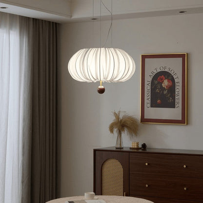 Cloud-Like Balloon Ceiling Pendant Light with Fabric & Wood Accents