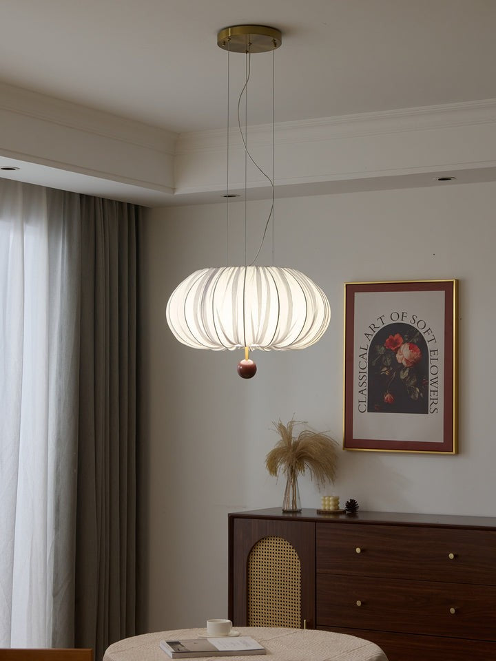 Cloud-Like Balloon Ceiling Pendant Light with Fabric & Wood Accents