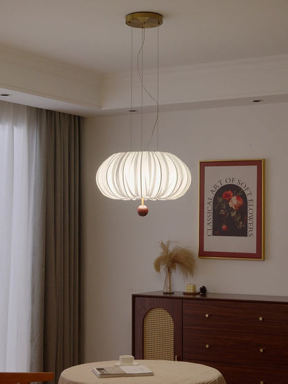 Cloud-Like Balloon Ceiling Pendant Light with Fabric & Wood Accents