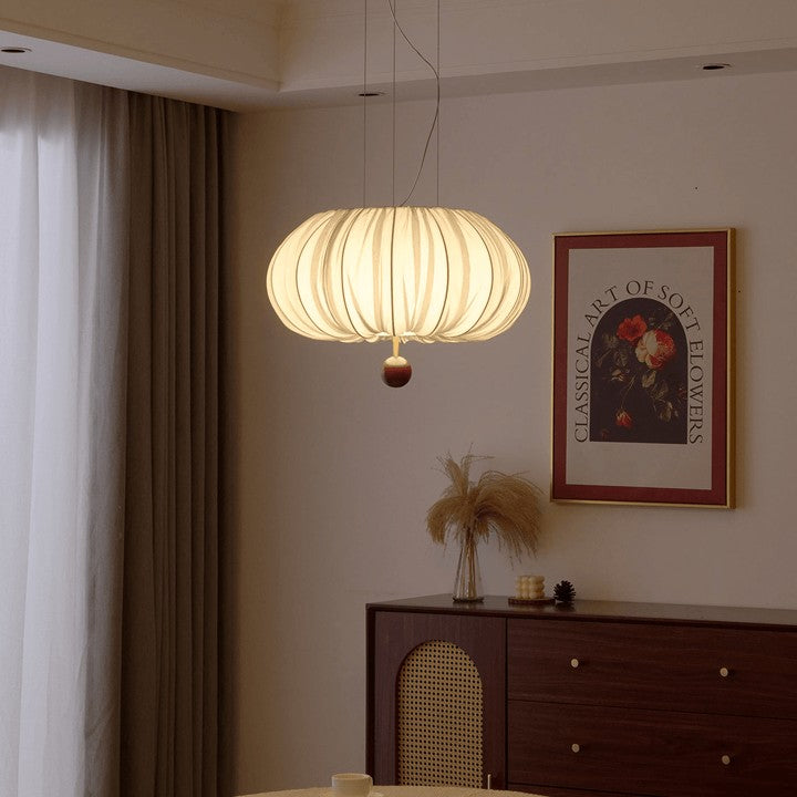 Cloud-Like Balloon Ceiling Pendant Light with Fabric & Wood Accents