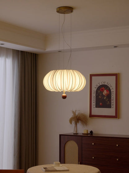 Cloud-Like Balloon Ceiling Pendant Light with Fabric & Wood Accents