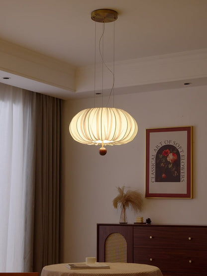 Cloud-Like Balloon Ceiling Pendant Light with Fabric & Wood Accents