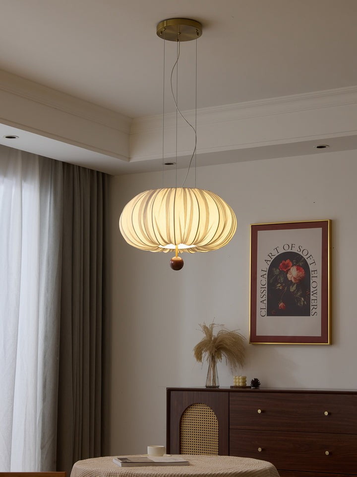 Cloud-Like Balloon Ceiling Pendant Light with Fabric & Wood Accents