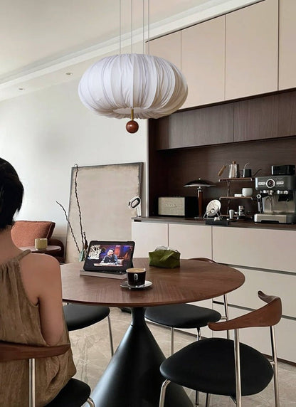 Cloud-Like Balloon Ceiling Pendant Light with Fabric & Wood Accents