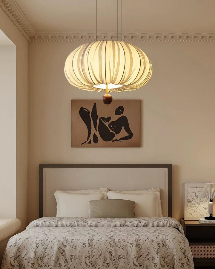 Cloud-Like Balloon Ceiling Pendant Light with Fabric & Wood Accents