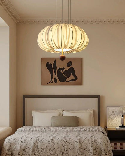 Cloud-Like Balloon Ceiling Pendant Light with Fabric & Wood Accents