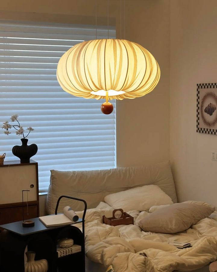 Cloud-Like Balloon Ceiling Pendant Light with Fabric & Wood Accents