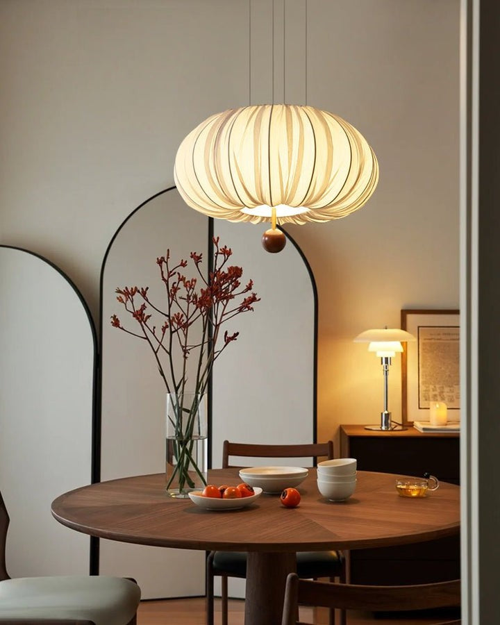Cloud-Like Balloon Ceiling Pendant Light with Fabric & Wood Accents