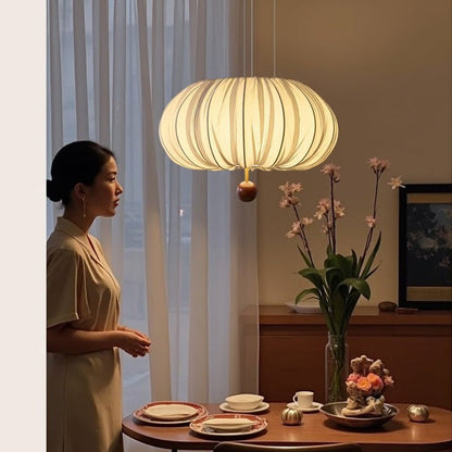 Cloud-Like Balloon Ceiling Pendant Light with Fabric & Wood Accents