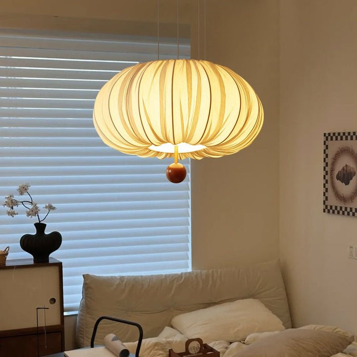 Cloud-Like Balloon Ceiling Pendant Light with Fabric & Wood Accents